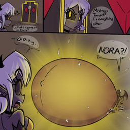 belly big_belly door female group huge_belly hyper hyper_belly hyper_pregnancy inside pregnant pregnant_female speech_bubble text trio wings yellow_eyes funble demon 1:1 2024 absurd_res hi_res
