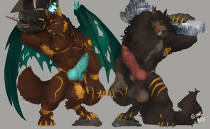 anthro balls duo genitals knot macro male penis ship vehicle watercraft sweetiepeter egyptian_mythology middle_eastern_mythology mythology anubis anubis_bayek hogan_bayek anubian_jackal canid canine canis deity jackal mammal mythological_canine mythological_creature werecanid werecanine werecreature werewolf hi_res