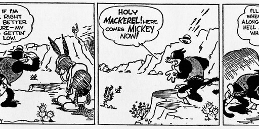 ambiguous_gender anthro boots bowler_hat clothed clothing cowboy_boots dialogue exclamation_point feral fingers footwear fur gloves group gun handwear hat headgear headwear male open_mouth outside pegleg quadruped ranged_weapon shoes teeth text weapon floyd_gottfredson hardie_gramatky disney public_domain mickey_mouse pegleg_pete pete_(disney) domestic_cat equid equine felid feline felis horse mammal mouse murid murine rodent 1930 20th_century absurd_res ancient_art black_and_white comic dated english_text hi_res monochrome signature