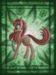 alternate_species brown_body brown_fur cutie_mark female feral fur green_eyes hair horn nude ponification raised_leg red_body red_fur red_hair solo raptor007 hasbro my_little_pony mythology fan_character kitsu equid equine mammal mythological_creature mythological_equine unicorn 2013 digital_media_(artwork)