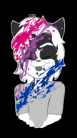 anthro bisexual_pride_colors clothing eyewear glasses lgbt_pride male paint paint_splatter pride_colors shirt solo tongue topwear nicholasart nicholas_(nicholasart) domestic_cat felid feline felis mammal 9:16 black_and_white hi_res monochrome