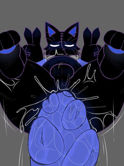abdominal_bulge anal anal_penetration balls big_butt big_tentacles blush bodily_fluids butt consentacles double_v_sign genital_fluids genitals gesture hand_gesture legs_in_air legs_up male penetration sex tentacle_bulge tentacle_sex tentacles v_sign jun_zi_(artist) felid humanoid mammal 3:4 hi_res