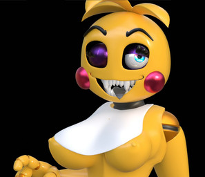 bib big_breasts black_background blue_eyes breasts eyeshadow fangs female glistening glistening_body glistening_eyelids glistening_eyes glistening_teeth grin machine makeup nipples non-mammal_breasts non-mammal_nipples one_eye_closed purple_eyeshadow sharp_teeth simple_background smile solo teeth tongue tongue_out yellow_body jizzyfox jizzyfox_(modeler) five_nights_at_freddy's five_nights_at_freddy's_2 scottgames toy_chica_(fnaf) animal_humanoid animatronic avian avian_humanoid bird bird_humanoid chicken_humanoid galliform galliform_humanoid humanoid phasianid robot robot_humanoid 3d_(artwork) bust_portrait digital_media_(artwork) portrait