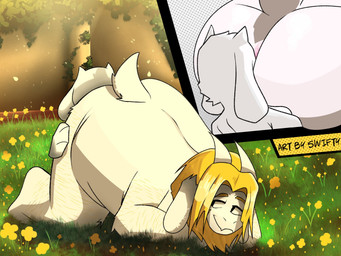 anal anthro beard dominant dominant_female duo facial_hair female flower fur grass hair horn male male/female oral outside plant rimming rimming_male sex submissive submissive_male white_body white_fur swiftysrose deltarune undertale_(series) asgore_dreemurr toriel bovid caprine goat mammal 4:3 hi_res