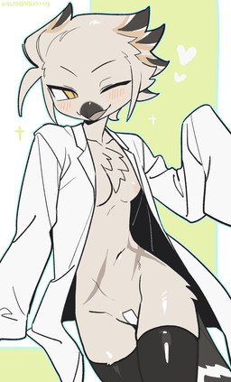 anthro areola beak biped blush breasts clothed clothed_anthro clothed_female clothing female front_view hair looking_at_viewer navel pasties smile solo standing tail kaltespur lorenzo_(royluna) avian bird 2026 absurd_res digital_drawing_(artwork) digital_media_(artwork) hi_res