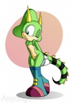 anthro boots clothing female flat_chested footwear green_eyes horn legwear one_eye_closed shoes smile solo thigh_boots thigh_highs wide_hips callia_(artist) evilsugar starimo sega sonic_the_hedgehog_(series) emerald_the_iguana fan_character chameleon hybrid iguana iguanid lizard reptile scalie