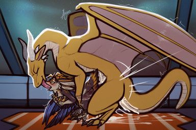 anthro anthro_on_feral anthro_penetrated bestiality bodily_fluids cloacal cloacal_penetration cum cum_from_cloaca cum_in_cloaca cum_inside cum_on_body cum_on_ground cum_on_tail cum_splatter dangling_legs deep_penetration doggystyle duo excessive_cum excessive_genital_fluids extreme_french_kiss eye_roll feral feral_penetrating feral_penetrating_anthro fleshlight_position french_kissing from_behind_position genital_fluids genitals hand_on_chest holding_character holding_partner inside kissing larger_male larger_on_top leaking_cum lifted looking_pleasured male male/male motion_lines on_top open_mouth penetration penis saliva saliva_string sex size_difference smaller_male smaller_penetrated smile tail tapering_penis thrusting tongue tongue_out torso_grab x-ray_view ardeo european_mythology mythology aiku_(ardeo) avali dragon mythological_creature mythological_scalie scalie western_dragon 2026 3:2 digital_media_(artwork) hi_res