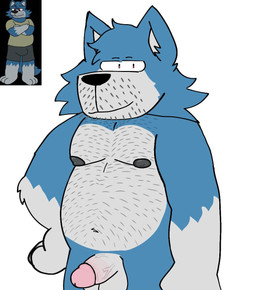 anthro balls beard body_hair chest_hair facial_hair genitals hairy male moobs nipples overweight overweight_male penis solo vein veiny_penis iriamu_okami thatonegreywolf08 iriamu's_father canid canine mammal character_request hi_res