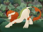 anatomically_correct anus bodily_fluids butt ears_back eyes_closed female feral genitals grass horn leaning leaning_forward open_mouth pivoted_ears plant puffy_anus pussy saliva saliva_string solo stretching yawn yawning_position kanaeshka friendship_is_magic hasbro my_little_pony autumn_blaze_(mlp) absurd_res hi_res