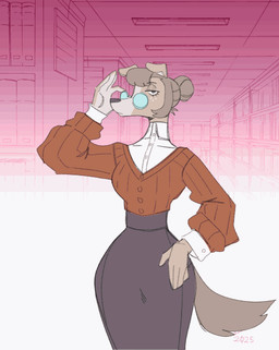 animated_gif anthro big_breasts bimbofication blonde_hair bookshelf bottomwear breast_expansion breasts brown_body brown_fur choker clothing expansion eyewear female fur furniture genitals glasses gloves hair hair_bun hand_on_leg hand_on_thigh handwear huge_breasts inside jewelry lip_expansion lips looking_at_viewer necklace nipple_outline nipple_piercing nipples piercing pigtails pink_body pink_fur round_glasses skirt solo species_transformation tail thick_lips thigh_expansion transformation vulva white_clothing white_gloves white_handwear scarfyace dolores_(scarfyace) canid canine canis domestic_dog lagomorph leporid mammal rabbit 2025 animated digital_media_(artwork) short_playtime
