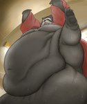 anthro balls belly big_balls bodily_fluids clothing facial_hair genitals humanoid_hands male mustache navel obese obese_anthro obese_male overweight overweight_anthro overweight_male robe solo sweat doguma-sin nurarihyon_no_mago inugami_gyoubu_(nurarihyon_no_mago) canid canine mammal raccoon_dog tanuki 2012