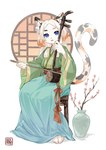 anthro blue_eyes bowed_string_instrument breasts erhu female hair looking_at_viewer musical_instrument solo string_instrument white_hair kawarage_yatano domestic_cat felid feline felis mammal 2022 digital_media_(artwork) hi_res