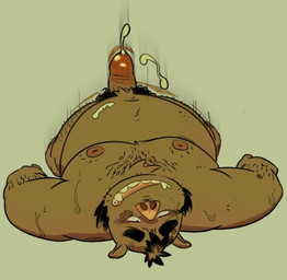 anthro belly big_belly bodily_fluids cum cum_on_self ejaculation erection eye_roll genital_fluids genitals hands-free in_heat kemono looking_pleasured lying male moobs motion_lines nipples on_back orgasm_face overweight overweight_male pelvic_thrust penis solo sweat tarozato mammal suid suine sus_(pig) wild_boar 2023