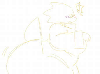 anthro big_breasts big_butt blush blush_lines breasts butt butt_jiggle clothed clothing coat curvy_figure exclamation_point eyewear female glasses huge_breasts huge_butt huge_thighs jiggling lab_coat non-mammal_breasts simple_background solo surprised tail thick_tail thick_thighs topwear voluptuous wearing_glasses white_background wide_eyed yellow_body rollypoly_(artist) undertale_(series) alphys scalie restricted_palette sketch