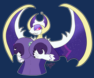 areola big_breasts breasts earth female holding_breast huge_breasts macro nipples planet planetary purple_areola purple_nipples solo snekkobean nintendo pokemon generation_7_pokemon legendary_pokemon lunala pokemon_(species) absurd_res alpha_channel hi_res