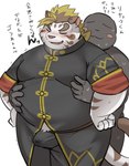 anthro belly belly_grab big_belly blush bottomwear bulge clothing duo eyes_closed hug hugging_another hugging_from_behind kemono male moob_grab moobs overweight overweight_male pants text ptcmtr lifewonders tokyo_afterschool_summoners licho_(tas) felid mammal pantherine tiger 2024 absurd_res hi_res japanese_text