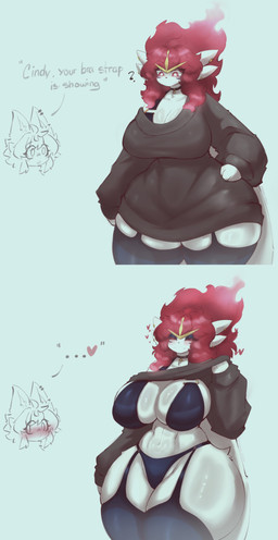 abs big_breasts big_butt bra_strap breasts butt choker duo female jewelry larger_female male male/female necklace red_eyes size_difference thick_thighs wide_hips shoko_steff bra_strap_showing_(meme) nintendo pokemon cindy_(shoko_steff) shoko_(shoko_steff) cinderace generation_8_pokemon pokemon_(species) absurd_res hi_res meme