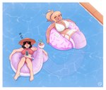 apode big_breasts bikini biped blonde_hair breasts cleavage clothed clothing duo female hair humanoid_pointy_ears inflatable inner_tube legless partially_submerged pointy_ears serpentine sleeping split_form swimming_pool swimwear two-piece_swimsuit fiffer draconcopode elf lamia reptile scalie snake hi_res