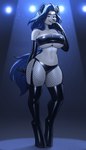 anthro armwear bandeau big_breasts black_armwear black_bandeau black_clothing black_elbow_gloves black_gloves black_hair black_handwear black_latex black_legwear black_panties black_thigh_boots black_thigh_highs black_topwear black_underwear blue_eyes blue_tail boots breasts cleavage clothed clothing elbow_gloves female fishnet_clothing fishnet_legwear footwear garter_straps gloves grey_body hair handwear hooves latex latex_armwear latex_bandeau latex_boots latex_clothing latex_elbow_gloves latex_footwear latex_gloves latex_handwear latex_legwear latex_panties latex_thigh_boots latex_thigh_highs latex_topwear latex_underwear legwear panties shoes solo spotlight tail thick_thighs thigh_boots thigh_highs topwear under_boob underwear unguligrade wide_hips peschinka equid hybrid hyena mammal 2025 absurd_res hi_res