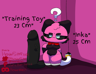 black_body black_skin bow_tie breasts chibi clothing confusion dildo eyebrows eyelashes female gold_(metal) gold_jewelry green_eyes ink jewelry looking_at_viewer nude pink_body pink_skin sex_toy simple_background slime solo suit text thick_eyebrows thick_eyelashes thick_thighs wide_hips hendersimp inka_(hendersimp) alien goo_creature hybrid watermark