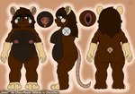 anthro belly black_eyes breasts brown_body brown_fur brown_hair female fur genitals hair happy milk nipples pussy simple_background slightly_chubby smile solo white_body white_fur yellow_body yellow_fur darknetic chocochu sweetchu chocolate_mouse mammal mouse murid murine rodent absurd_res hi_res model_sheet