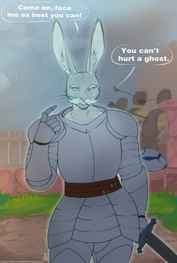 anthro archery armor arrow_(weapon) bullseye castle claymore dart day dialogue elderly elderly_male facial_hair fingers full_armor fur fur_tuft gentle_giant glistening glistening_body glistening_eyes glowing glowing_eyes headgear helmet inviting_viewer long_ears looking_at_viewer male mature_male medieval medieval_armor medieval_clothing melee_weapon menacing_silhouette metal_armor mustaches plate_armor possession practice ranged_weapon serious serious_face silhouette solo speech_bubble sword target_(marking) teacher teaching teeth text training translucent translucent_body tuft weapon whiskers white_eyes blackrabbitmi tales_from_valmeridia sir_cordiale ghost hare lagomorph leporid mammal spirit absurd_res comic english_text hi_res story story_in_description url