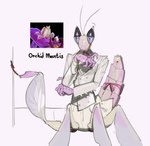 antennae_(anatomy) anthro arthropod_abdomen bow_accessory bow_ribbon clothed clothing glistening_eyelids jacket lidded_eyes male real solo topwear kogito arthropod flower_mantis insect mantis orchid_mantis hi_res