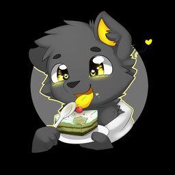 anthro black_nose cake cheek_tuft clothed clothing dessert facial_tuft food front_view fur glistening glistening_eyes grey_body grey_ears grey_fur head_tuft holding_object holding_plate male neck_tuft plate simple_background solo tongue tongue_out topwear tuft unsigned white_clothing white_topwear yellow_eyes yellow_inner_ear yellow_tongue kewkungzn canid canine canis domestic_dog mammal 1:1 bust_portrait hi_res icon portrait