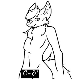 anthro censor_bar cheek_tuft emoticon facial_tuft femboy front_view fur head_tuft inner_ear_fluff male owo pointy_ears pose prick_ears simple_background smile solo standing thick_thighs tuft white_background erzafluff aliasing black_and_white censored digital_drawing_(artwork) digital_media_(artwork) monochrome unfinished