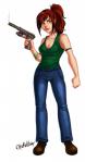 bottomwear breasts cleavage clothed clothing denim denim_bottomwear denim_clothing female green_eyes gun hair holding_gun holding_object holding_ranged_weapon holding_weapon jeans not_furry pants ponytail pose ranged_weapon red_hair shirt simple_background solo standing tank_top topwear weapon white_background otakatt sierra_blakely human mammal 2014 digital_media_(artwork) full-length_portrait hi_res portrait shaded