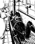 animal_mask anthro bdsm bodily_fluids bondage boots bound chastity_cage chastity_device clothing footwear genital_fluids genitals gimp_suit ice male male/male mask peeing peeing_on_another penis pup_mask shoes solo trough trough_urinal urinal urine watersports cureboltium dean_blitz canid canine canis dalmatian domestic_dog mammal 4:5 hi_res monochrome
