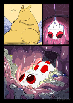 ambiguous_feral ambiguous_gender ambiguous_pred ambiguous_prey back_markings big_eyes duo eyes_closed feral feral_pred feral_prey food_in_stomach fully_inside glowing glowing_body head_first inside_stomach internal larger_ambiguous larger_feral larger_pred markings oral_vore overweight overweight_ambiguous overweight_feral red_eyes red_markings sitting size_difference smaller_ambiguous smaller_feral soft_vore swallowing vore white_body yellow_body misoden rain_world videocult gourmand_(rain_world) lantern_mouse_(rain_world) mammal rodent slugcat 2023 absurd_res colored comic digital_media_(artwork) hi_res right_to_left signature