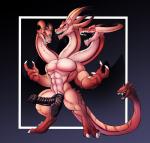 2_penises 3_heads 4_toes abs animal_genitalia animal_penis anthro biceps big_muscles big_penis claws digitigrade diphallism dragon erection european_mythology feet genital_slit genitals gradient_skin greek_mythology grin happy hemipenes hi_res horizontal_diphallism horn huge_penis hydra laugh lizard long_neck male monster multi_genitalia multi_head multi_penis multifur muscular muscular_anthro muscular_male mythological_creature mythological_scalie mythology open_mouth orange_body orange_skin pecs penis pose reptile scalie simple_background smile smooth_skin solo standing tail tail_mouth toes undeadkitty13 unusual_anatomy unusual_tail western_dragon