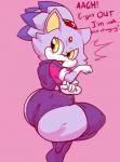 anthro big_butt blush breasts butt clothed clothing embarrassed female fur huge_butt leotard looking_back open_mouth purple_body purple_fur solo standing text thick_thighs wide_hips xaveknyne sega sonic_the_hedgehog_(series) blaze_the_cat domestic_cat felid feline felis mammal changing_(disambiguation) 2019 digital_media_(artwork) hi_res