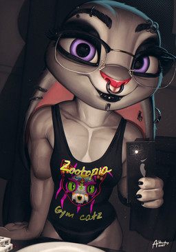 abs anthro biceps cellphone chin_piercing clothed clothing ear_piercing ear_ring electronics eyebrow_piercing eyebrow_ring eyewear facial_piercing female fingers fur glasses grey_body grey_fur holding_cellphone holding_object holding_phone holding_smartphone inside lip_piercing lips looking_at_viewer mirror mirror_selfie muscular muscular_anthro muscular_female nose_piercing nose_ring panties phone piercing ring_piercing selfie septum_piercing septum_ring shirt sink smartphone smile solo standing tank_top text text_on_clothing text_on_topwear thick_bottom_lip topwear underwear wearing_glasses akkusky disney zootopia judy_hopps european_rabbit lagomorph leporid mammal oryctolagus rabbit absurd_res digital_media_(artwork) hi_res