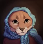 ambiguous_gender babushka brown_body brown_fur clothed clothed_feral clothing feral fur humor kerchief looking_at_viewer simple_background solo white_body white_fur maynard0 big_floppa caracal caracal_(genus) felid feline mammal bust_portrait digital_media_(artwork) digital_painting_(artwork) meme portrait