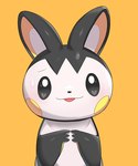 ambiguous_gender black_body black_ears black_fingers black_nose bodily_fluids cheek_spots fingers multicolored_ears open_mouth orange_background simple_background solo sweat white_body yellow_body yellow_cheeks drunk_oak nintendo pokemon emolga generation_5_pokemon pokemon_(species) 2023