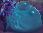 3_fingers 3_toes ambiguous_penetration anthro anthro_on_anthro anthro_penetrated anthro_penetrating anthro_penetrating_anthro big_breasts big_nipples blue_body blue_nipples bodily_fluids breast_expansion breasts butt claws cum cum_ballooning cum_inflation cum_inside duo expansion feet female female_penetrated fingers genital_fluids horn huge_breasts inflation lying_on_self male male/female male_penetrating male_penetrating_female muffled nipples penetration purple_body purple_claws purple_horn sex tail toes translucent taranima mythology sl1 canid canine dragon fox goo_creature mammal mythological_creature mythological_scalie scalie 2020 colored detailed digital_media_(artwork) hi_res shaded