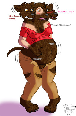 3_heads 3_toes angry anthro belly belly_expansion big_belly big_feet blush breasts brown_body brown_fur butt butt_expansion claws clothed clothing conjoined damaged_clothing dialogue expansion feet female fur growling growth hair hand_on_belly happy human_to_anthro mid_transformation multi_head navel open_mouth outie_navel pregnant pregnant_anthro pregnant_female rapid_pregnancy scared shared_body simple_background solo sound_effects species_transformation surprised text toe_claws toes tongue torn_clothing transformation banana-of-doom2000 european_mythology greek_mythology mythology canid canid_demon canine canis cerberus demon hellhound human humanoid mammal mythological_canine mythological_creature 2012 dated english_text