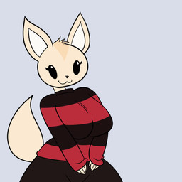 5_fingers :3 anthro areola big_breasts black_eyes bottomwear breasts clothing countershade_head countershading dialogue dot_eyes ears_down eyebrows female female_anthro fingers flashing fluffy fluffy_tail fur gesture grey_background hand_gesture head_tuft light_body light_fur midriff navel nipple_piercing nipples offscreen_character pattern_clothing pattern_sweater pattern_topwear piercing pivoted_ears pointing pointing_at_self presenting presenting_breasts short_stack simple_background simple_eyes smile smug smug_expression smug_eyes smug_face smug_grin solo speech_bubble striped_clothing striped_sweater striped_topwear stripes sweater tail tan_body tan_fur teasing text thick_thighs topwear tuft wide_hips majuv aggretsuko sanrio fenneko canid canine fennec_fox fox mammal true_fox 1:1 2025 animated digital_media_(artwork) english_text half-length_portrait hi_res portrait