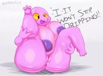 anthro anus areola big_breasts black_eyes bodily_fluids breasts exclamation_point female genital_fluids genitals hand_on_leg huge_breasts huge_thighs nipples non-mammal_breasts nude open_mouth pink_body purple_nipples pussy raised_leg sitting solo text thick_thighs vaginal_fluids yellow_sclera behniis brittle_(plaga) gravelin scalie 4:3 english_text hi_res