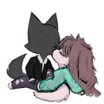 ale anthro chibi clothed clothing duo female hair kiss_on_lips kissing male male/female messy_hair romantic romantic_ambiance spread_legs spreading sadfloow homeless_dog the_suit_(ponporio) hi_res tagme