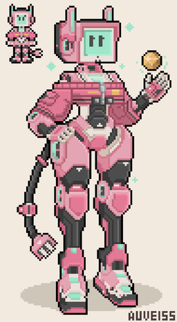 cable cable_tail chibi clothing d20 dice hoodie jacket machine not_furry robotic simple_background solo tail topwear auveiss aveline_(auveiss) humanoid robot robot_humanoid 2025 digital_media_(artwork) hi_res pixel_(artwork) signature