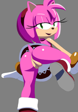 anthro anus bottomless butt clothed clothing dress female footwear genitals looking_at_viewer pink_body shoes simple_background smile solo spread_legs spreading standing tail upskirt vulva aerosin sega sonic_the_hedgehog_(series) amy_rose eulipotyphlan hedgehog mammal 2026 hi_res