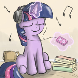 book container cup electronics eyes_closed female feral fur hair headphones horn magic multicolored_hair music portable_music_player purple_body purple_fur purple_hair solo tail two_tone_hair speccysy apple_inc. friendship_is_magic hasbro ipod my_little_pony mythology twilight_sparkle_(mlp) equid equine mammal mythological_creature mythological_equine unicorn 1:1 source_request