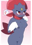 anthro blush bodily_fluids breasts female navel nipples nude red_eyes solo sweat sweatdrop umisag85rabb99 nintendo pokemon generation_4_pokemon pokemon_(species) weavile 2025