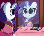 blue_eyes blush female feral horn lipstick makeup mirror reflection solo white_body kittyrosie friendship_is_magic hasbro my_little_pony mythology rarity_(mlp) equid equine mammal mythological_creature mythological_equine unicorn absurd_res hi_res