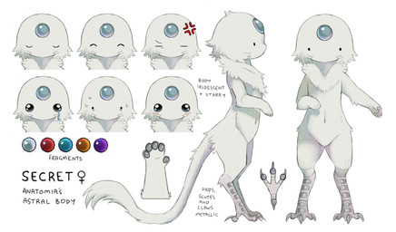 4_toes 5_fingers ^_^ anthro avian_feet blue_gem bodily_fluids cross-popping_vein digitigrade dot_eyes eyes_closed feet female female_anthro female_symbol fingers forehead_gem fur gem gender_symbol grey_feet grey_scutes mouthless navel neck_tuft nervous nervous_sweat noseless orange_gem purple_gem red_gem scutes simple_eyes smile standing sweat symbol tail tears text toes tuft white_body white_fur white_tail jejejunum fraid_(species) spirit 2025 english_text full-length_portrait hi_res model_sheet multiple_images portrait