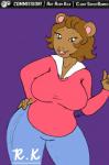 2018 aardvark anthro arthur_(series) big_breasts breasts brown_body brown_fur butt clothed clothing curvy_figure digital_media_(artwork) female fur green_eyes hair hi_res huge_breasts jane_read lips looking_at_viewer mammal ruby-kila simple_background smile solo standing text thick_thighs voluptuous wide_hips