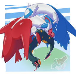 2_penises anal animal_genitalia animal_penis blush blush_lines bodily_fluids cum cum_in_ass cum_in_mouth cum_inside fellatio female feral flying genital_fluids genitals group hemipenes male male/female male/male male_penetrated male_penetrating male_penetrating_male multi_genitalia multi_penis oral orgasm orgasm_face penetration penile penis sex trio scalesack_(hex) nintendo pokemon generation_3_pokemon latias latios legendary_pokemon pokemon_(species) reptile scalie seviper snake 1:1 absurd_res hi_res